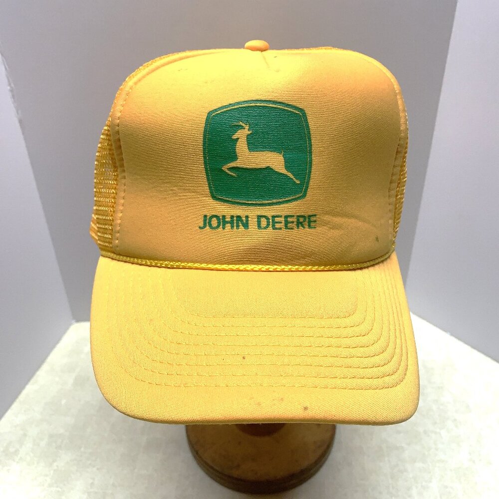 Vintage John Deere Cap Hat Trucker Style Mesh Nissun Yellow Snap Back